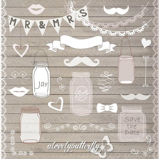 Hand Draw Mason Jar Wedding Invitation Clipart, Rustic Mason Jar
