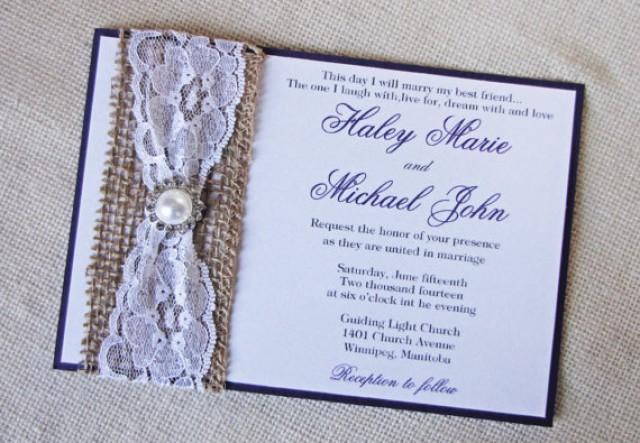 Elegant Wedding Invitation Rustic Burlap Vintage Lace Pearl