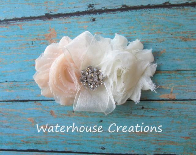 Blush Peach Flower Girls Hair Clip In Ivory Or White, CUSTOM COLORS