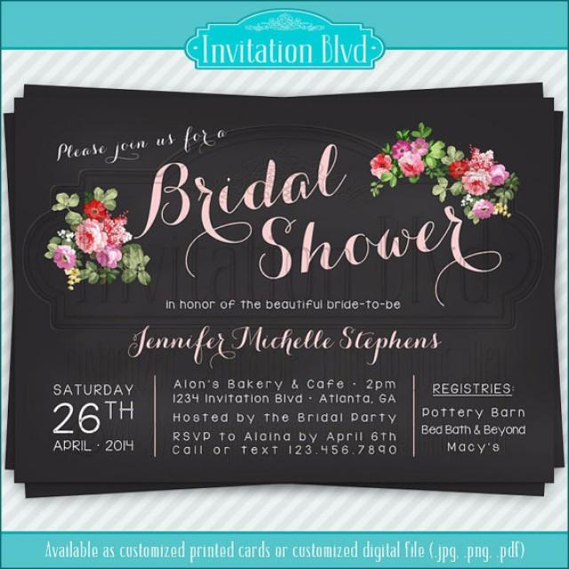 Bridal Shower Invitation, Wedding Shower Invitations Chalkboard Florals Bridal Shower