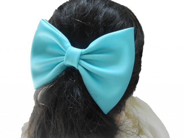 Large Blue Hair Bow - Floral Print Bow with Headband - wide 8