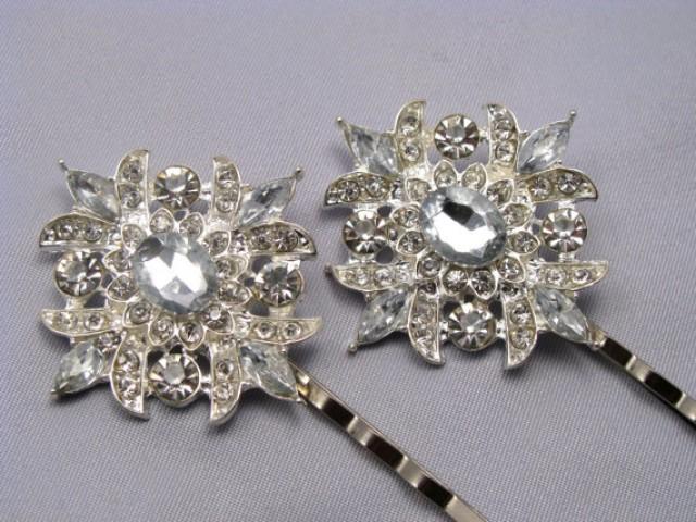 Crystal Rhinestone Wedding Hair Pin Set Silver Bridal Bobby Pins