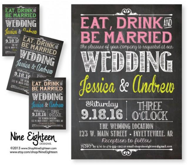 Eat Drink Be Married Wedding Invitation Chalkboard Look Choose