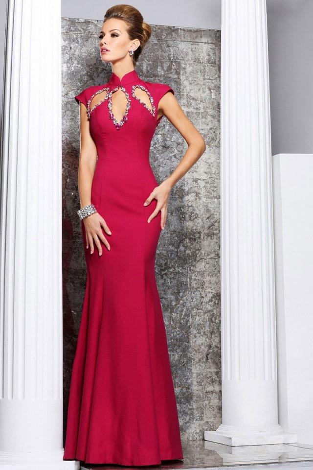 Empire High Neck Cap Sleeve Column Silk Prom Dress Cheapdressuk.co