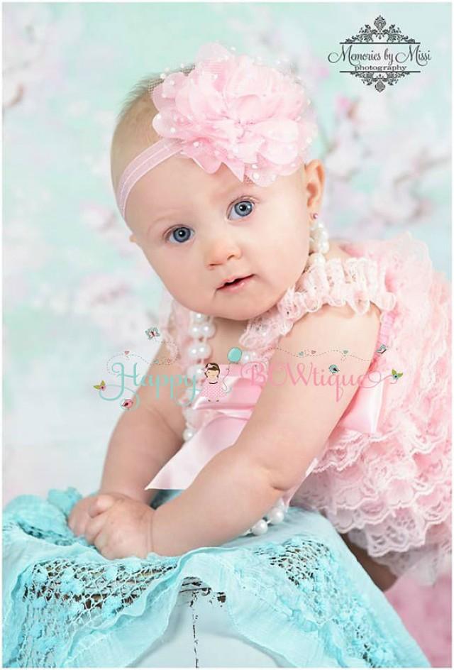 Flower Girl Headband Large Baby Pink Tutu Dots Flower Headband, Baby