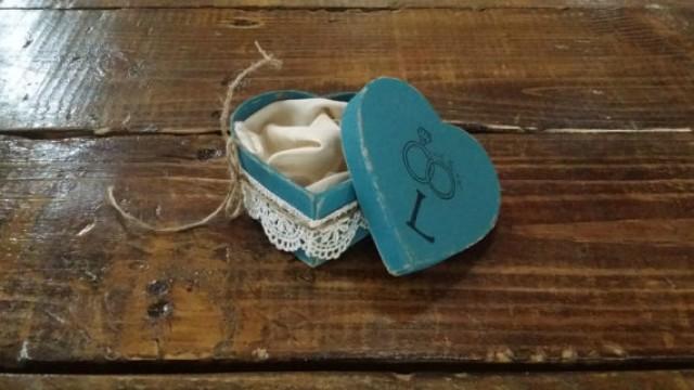Rustic Teal And Lace Ring Bearer Heart Shaped Box Rustic Ring