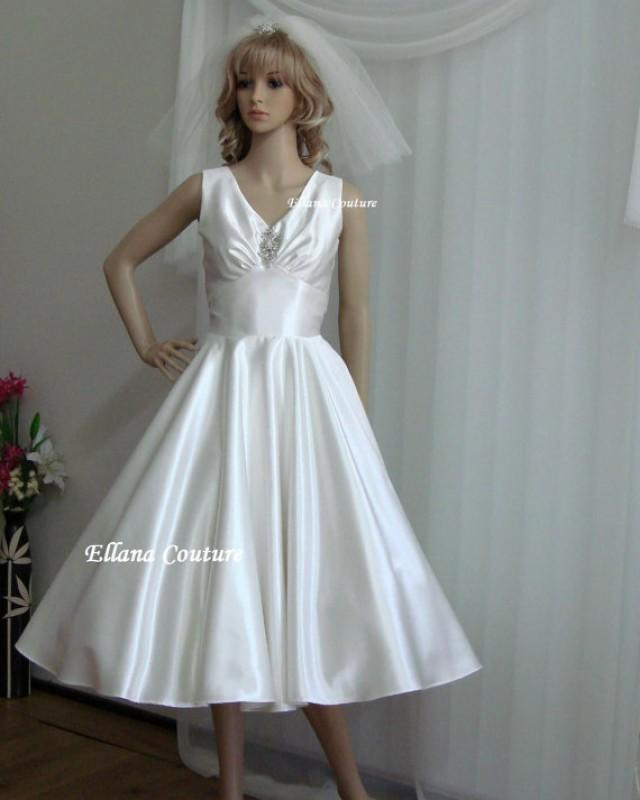 Sample Sale Clara Vintage Inspired Satin Tea Length Wedding
