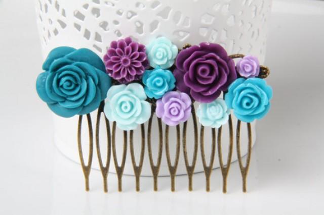 Bridal Hair Comb Peacock Blue And Purple Hair Comb Prom Hair