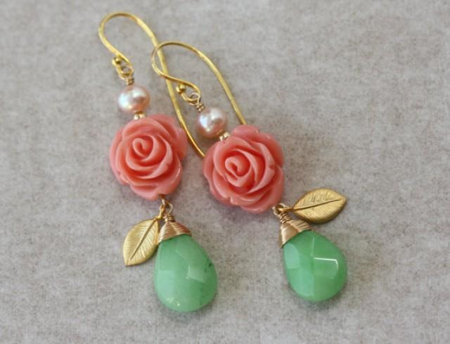Sale 15 Off Enter Coupon Code April15off Rose Garden Earrings Red Roses Green Jade And Gold Leaves Spring Easter Mothers Day Gifts 2267565 Weddbook