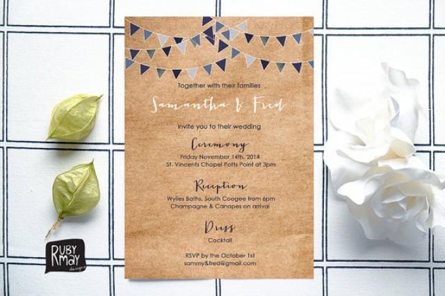 Bunting Wedding Invitation, Digital, Printed, Kraft Wedding Invitation