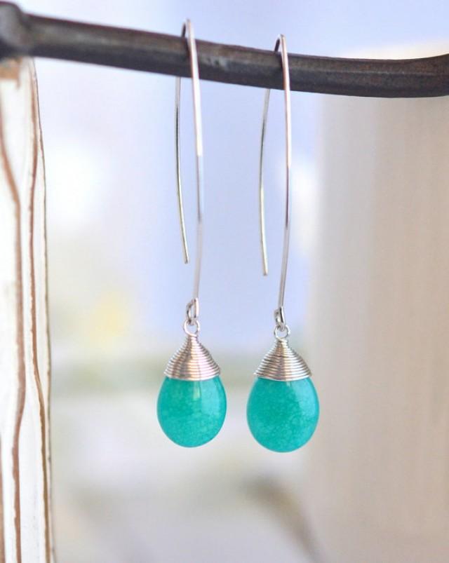 Simple Teal Drop Earrings. Dangle Earrings. Long Drop Earrings