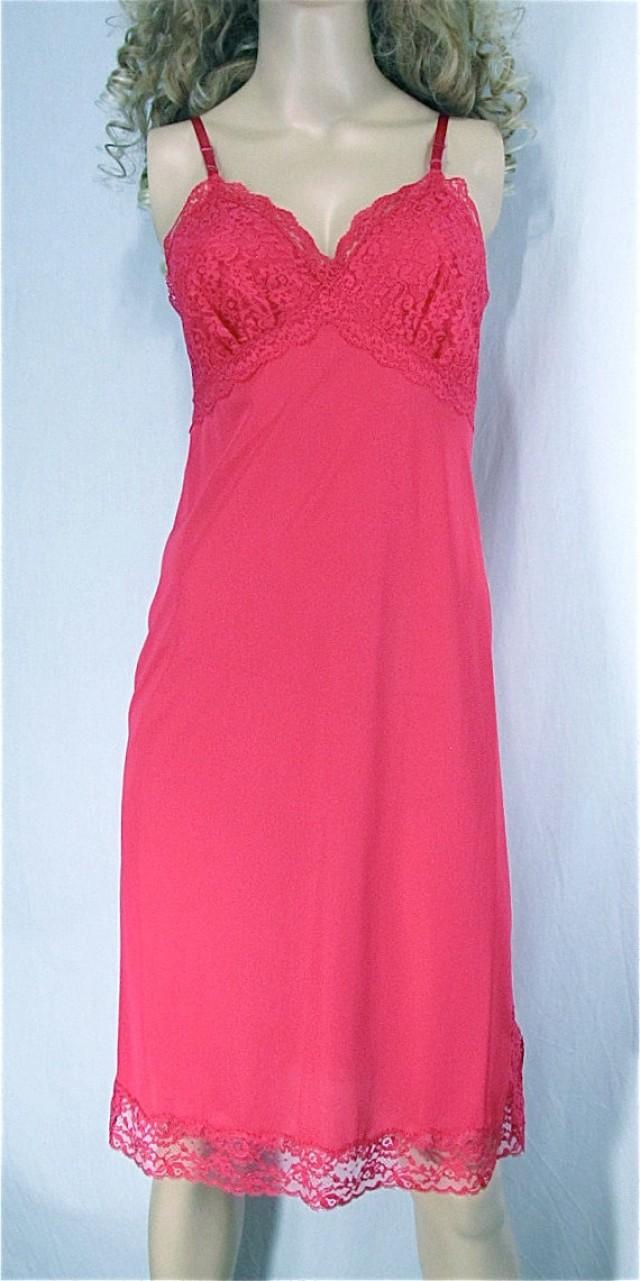 Vintage Full Slip 34 SMALL Fuschia Pink Lace Slip Dress Valentine Lingerie Bridal Lingerie