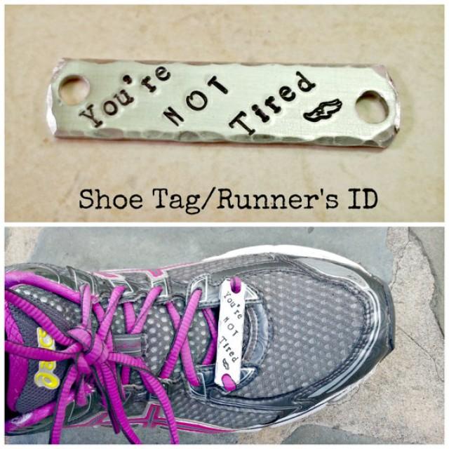 Custom Runners ID Shoe Tag, Personalized Name Hand Stamped Silver