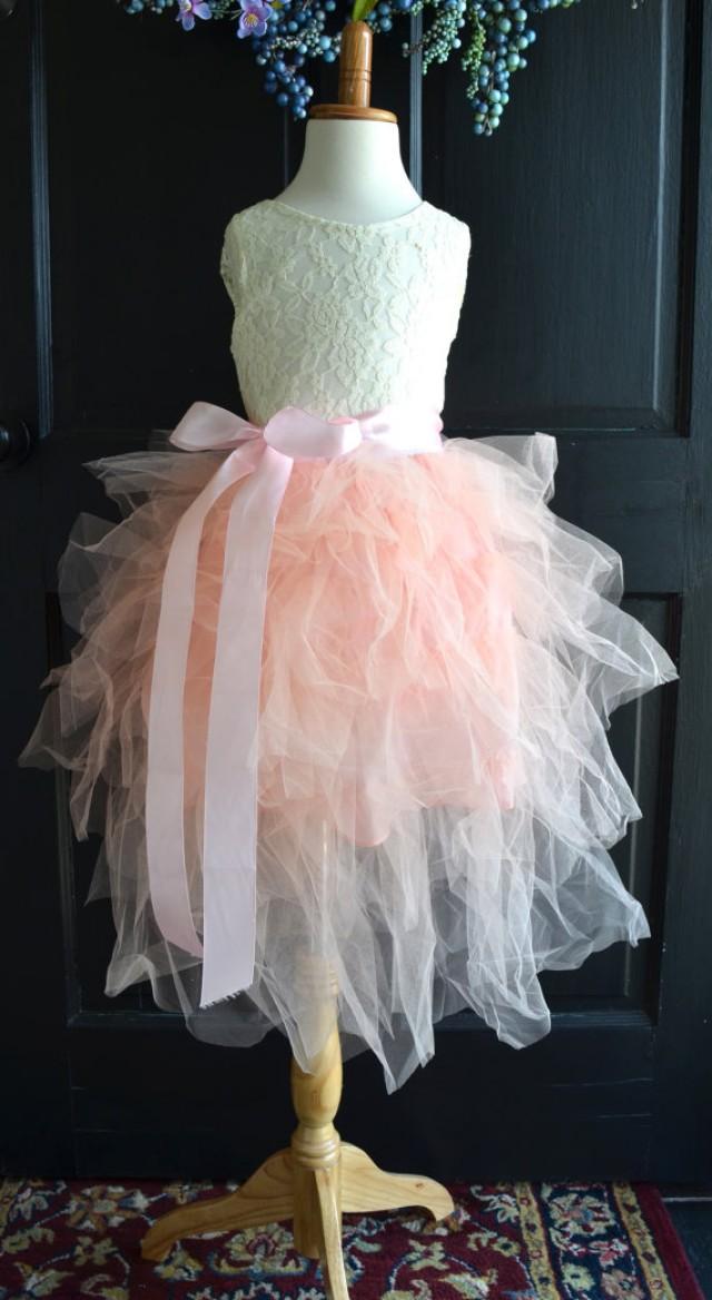 Flower Girl Blush Pink Tutu Dress, Blush Pink Long Tulle