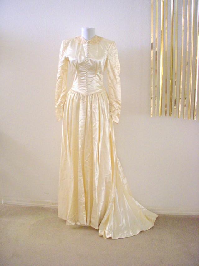 Vintage Ivory 30s 40s Wedding Gown With Train Liquid Satin Ivory Bias
