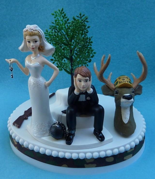 Wedding Reception Party Ball & Chain Camo Deer Hunting Hunter Cake Topper 