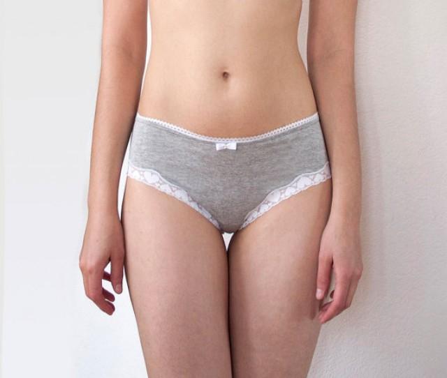 Gray And White Lace Girly Panties With White Hearts Trim. Women's