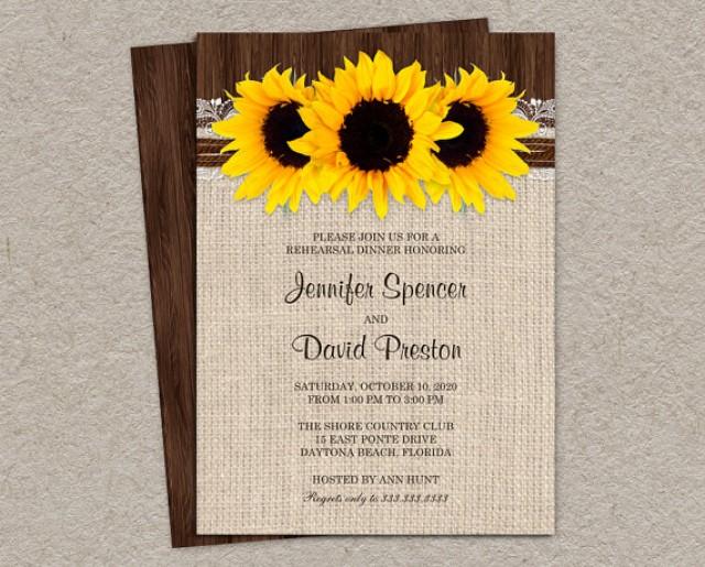 Rustic Sunflower Rehearsal Dinner Invitations Burlap Rehearsal