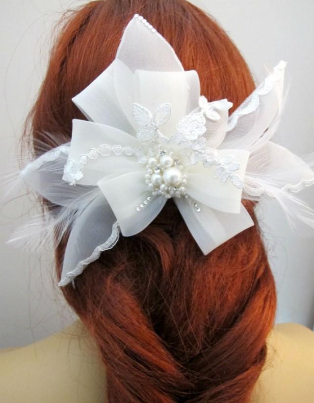 Bridal Headpiece Feather Rhinestone Pearl Crystal Beads Hair Fascinator