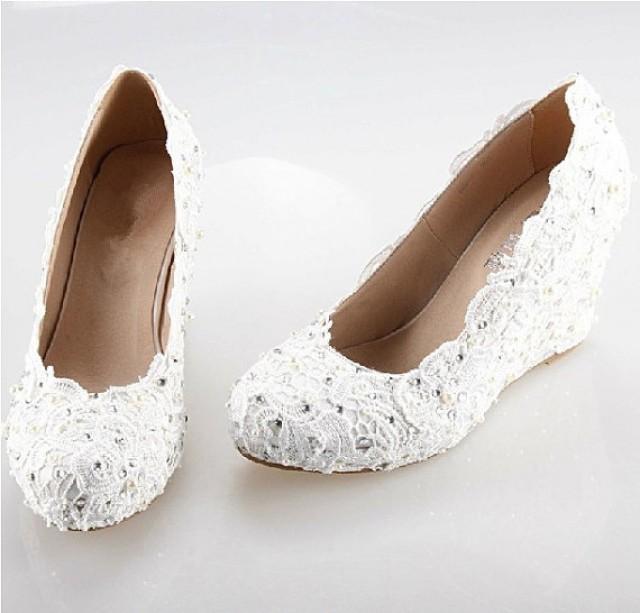 white lace wedge shoes