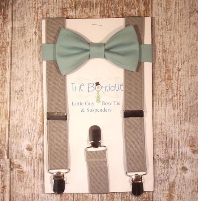 Sage Bow Tie And Grey Suspenders, Toddler Suspenders, Baby Suspenders