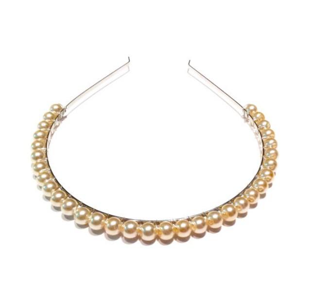 Pale Peach Pearl Headband, Peach Cream Hair Band, Pastel Peach