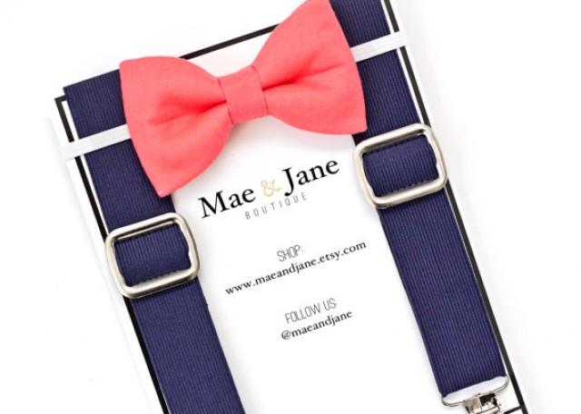 navy blue and coral bow tie