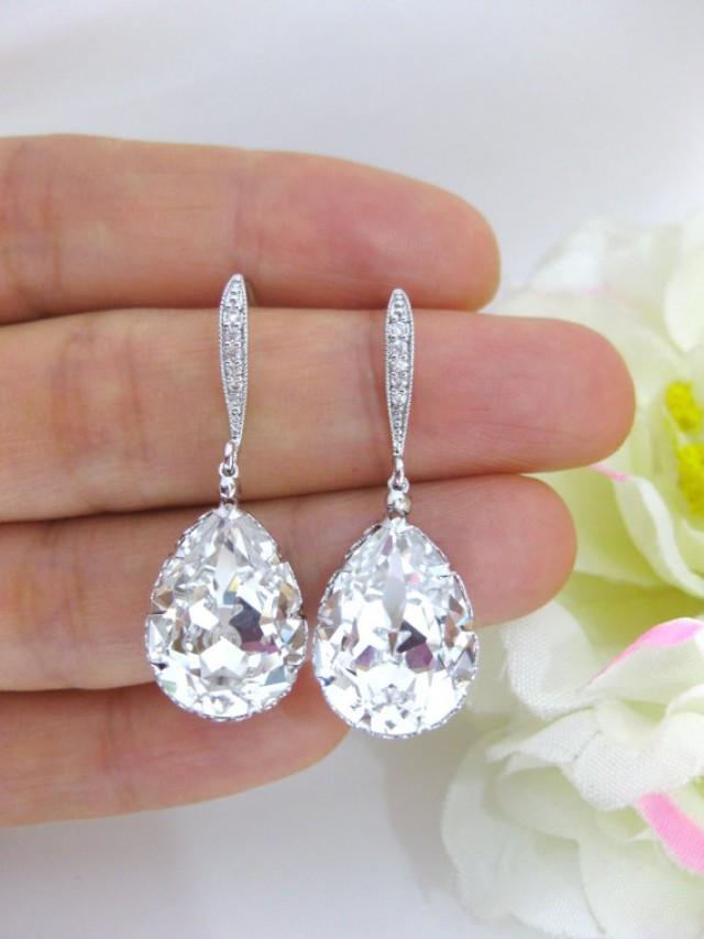 Swarovski Clear White Crystal Teardrop Earrings Wedding Jewelry