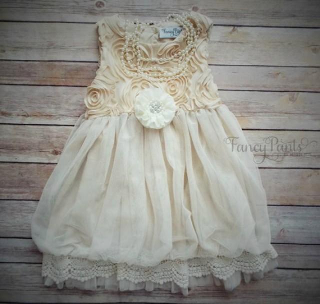Flower Girl Dress Beige Toddler Dress Country Flower Girl Dress