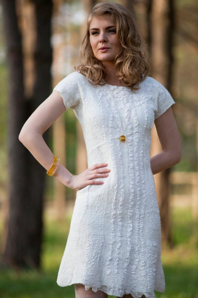 Felted Dress Felt Wedding Dress White Color Merino Wool And Silk
