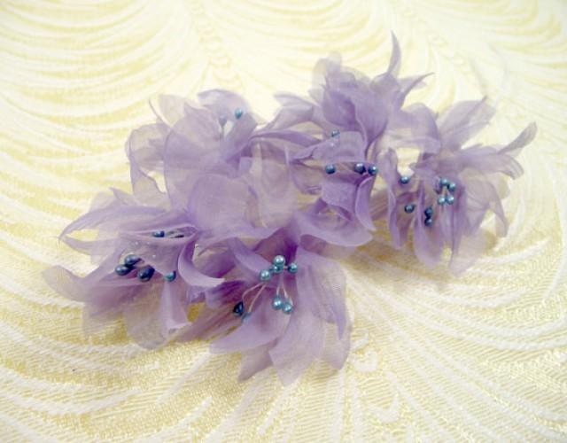 Vintage Millinery Flowers Spray Of Six Lavender Purple Organdy Silk NOS For Hats Fascinators
