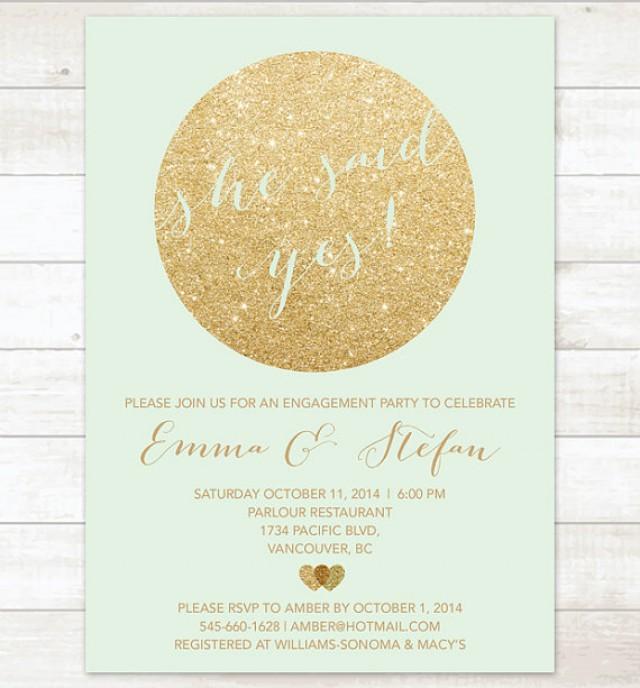 Mint Gold Engagement Party Invitation, Mint And Gold Glitter Printable