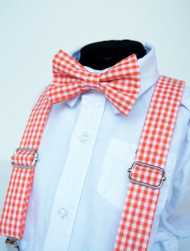 Orange Gingham Bow Tie & Suspenders Set Baby Toddler Child Boys