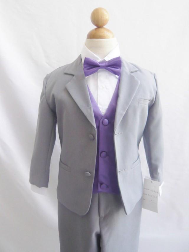Formal Boy Suit Gray With Purple Eggplant Vest For Toddler Baby Ring