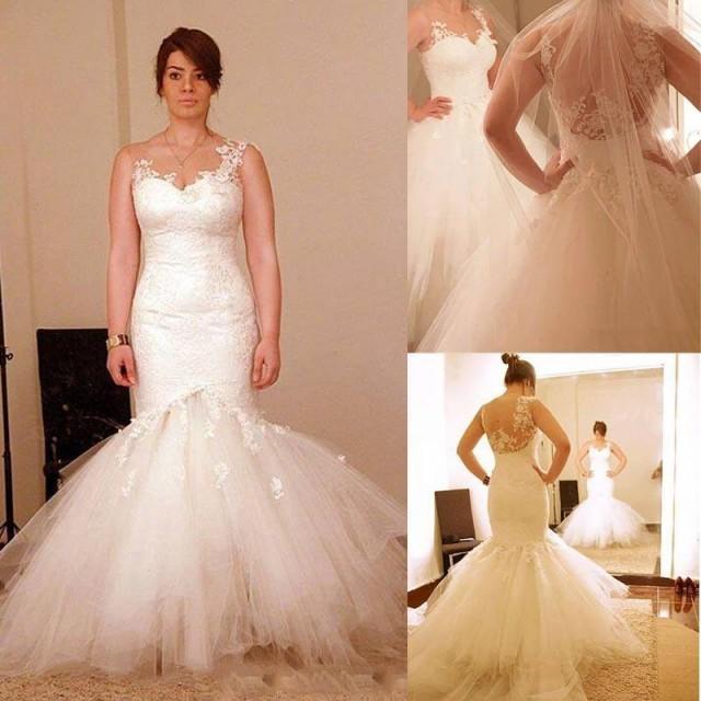 2015 Wedding Dresses Sheer Neckline Appliques Detachable Skirt Mermaid Tulle Court Train Bridal Dresses Dhyz 01 Online With 211 84 Piece On Hjklp88 S Store 2271201 Weddbook