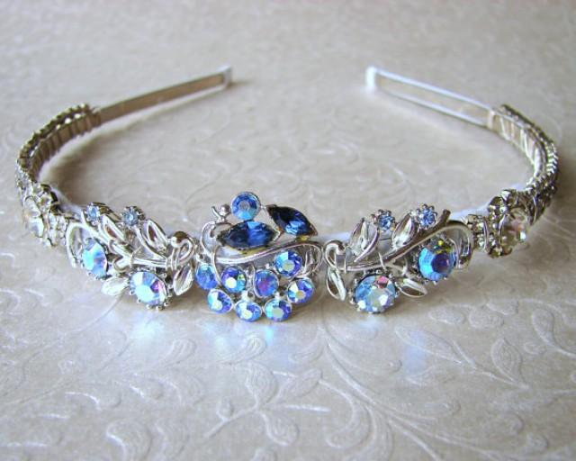 Blue Jeweled Diadem Headband Rhinestone Hairpiece Bohemian Hair