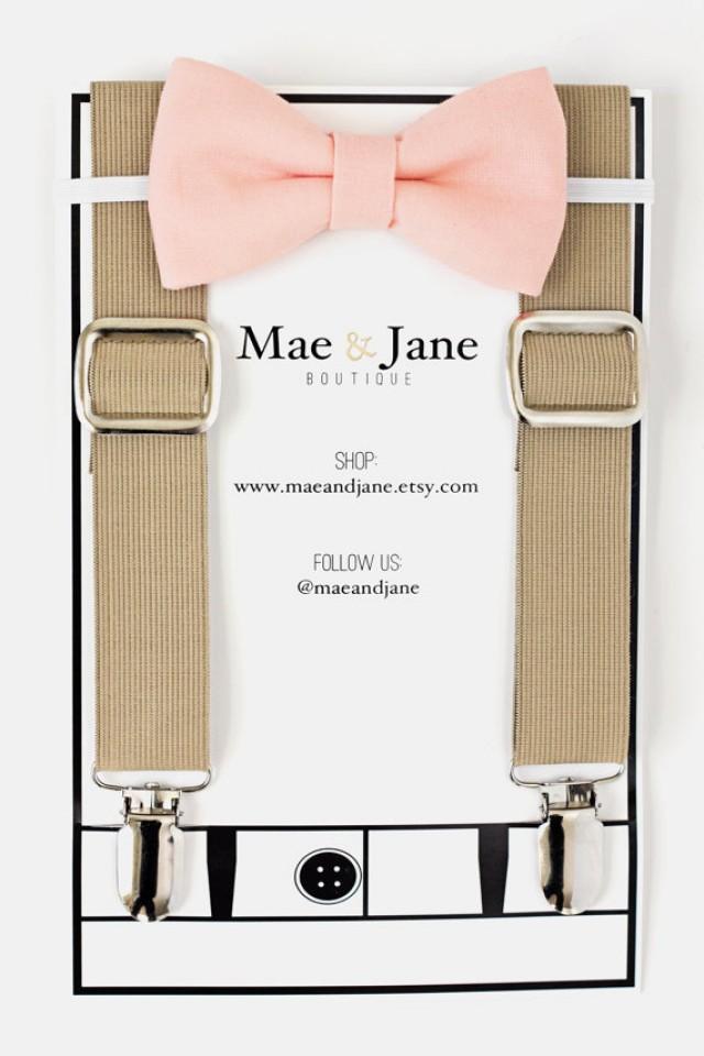 Boys Bow Tie And Suspenders SET! Peach Boys Bow Tie And Tan Beige