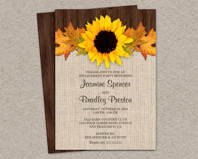 Fall Engagement Party Invitation With Sunflower And Leaves, DIY