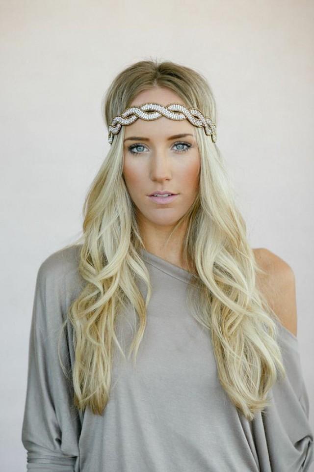 Beaded BOHO Head Piece, Beaded Headband, Bohemian, Head Band, Clear