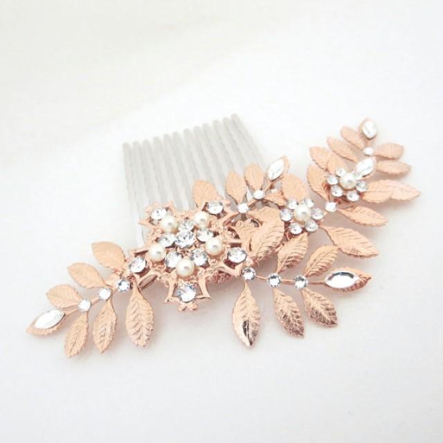 Leaf Wedding Headpiece Rose Gold Hair Comb Crystal Bridal Hair Comb Swarovski Crystal 6985