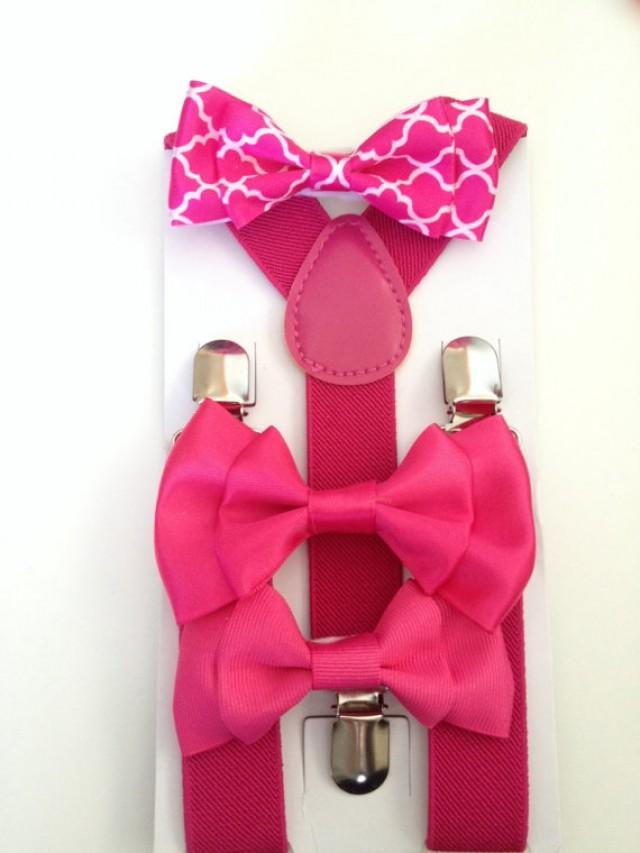Pink Suspender Bowtie Set Fuschia Baby Bow Tie Suspenders Dark Pink