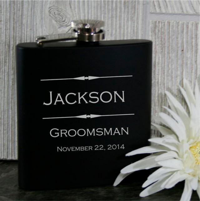 Groomsmen Flasks 8 Personalized 6oz Black Stainless Steel Wedding