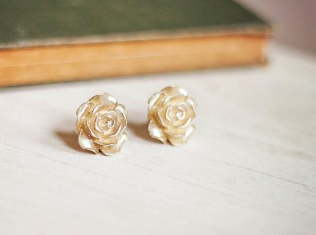 Gold Rose Earrings Post Stud Surgical Gold Rose Earrings Post Stud Surgical Steel Posts Bridal Fl Accessories Shimmer Golden Flower Jewelry 2273609