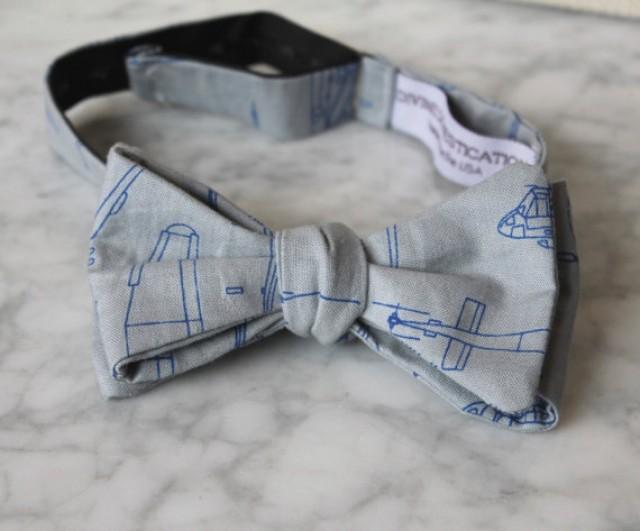 Blue And Gray Helicopter Bueprint Bow Tie Groomsmen And Wedding Tie