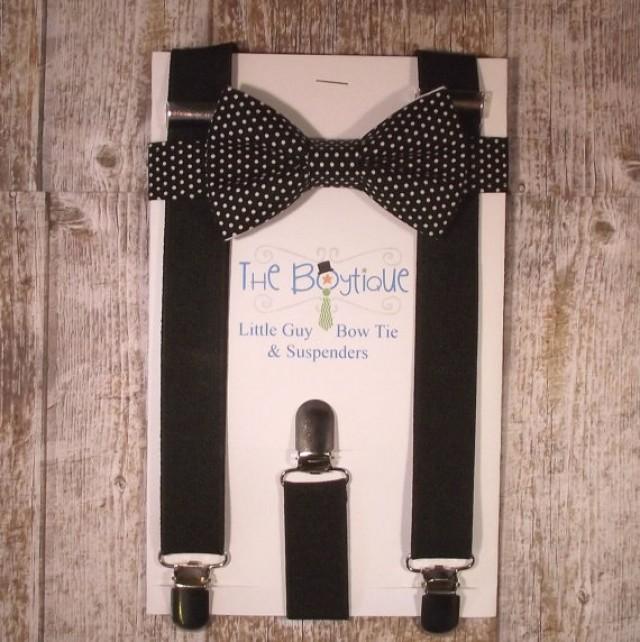 Black Bow Tie And Suspenders, Black Polka Dot Bow Tie With Black Suspenders, Toddler Suspenders
