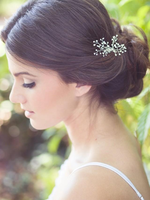 Crystal Hair Brooch, Babys Breath Comb, Bridal Jeweled Headpiece