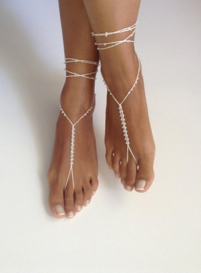Ivory Barefoot Sandals Bead Wedding Bikini Women Beach Bridal Shoes Bridal Sandals