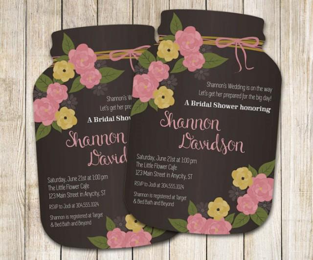 Mason Jar Floral Bridal Shower Invitations 20 Die Cut Printed Cards