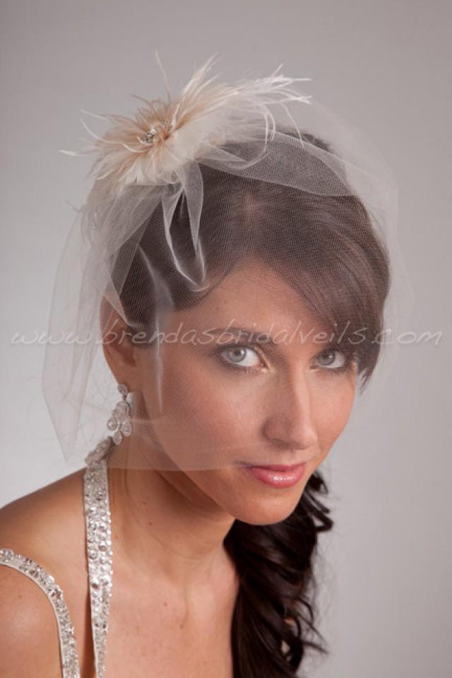 Bridal Veil Set, Tulle 11" Bridal Birdcage Veil With Feather Hair Piece
