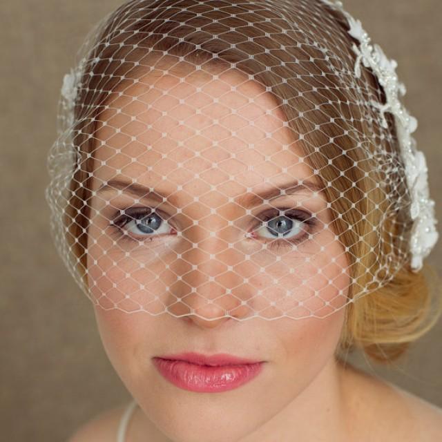 Wedding Birdcage Veil With Lace, 9 Inch Bridal Bandeau Veil, Bridal